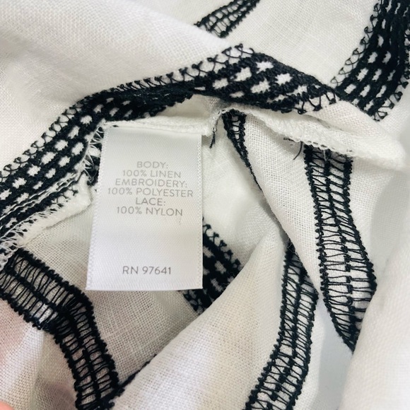 J Jill Love Linen Tunic Top XS Black Embroidered Stripes Boho Coastal Relaxed - Picture 10 of 12